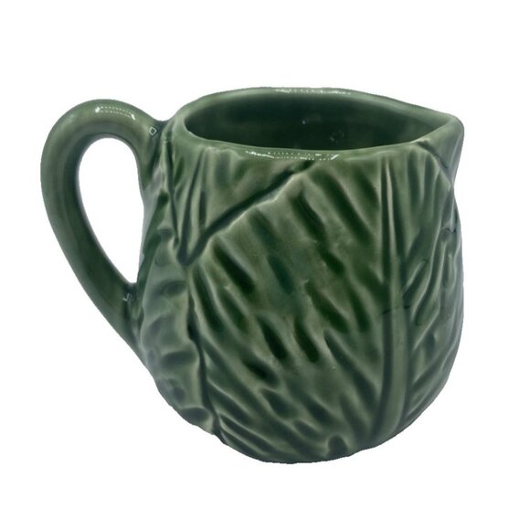 Vintage Olfaire Green Cabbage Creamer Portugal Majolica Pottery Pitcher Retro - Picture 1 of 9